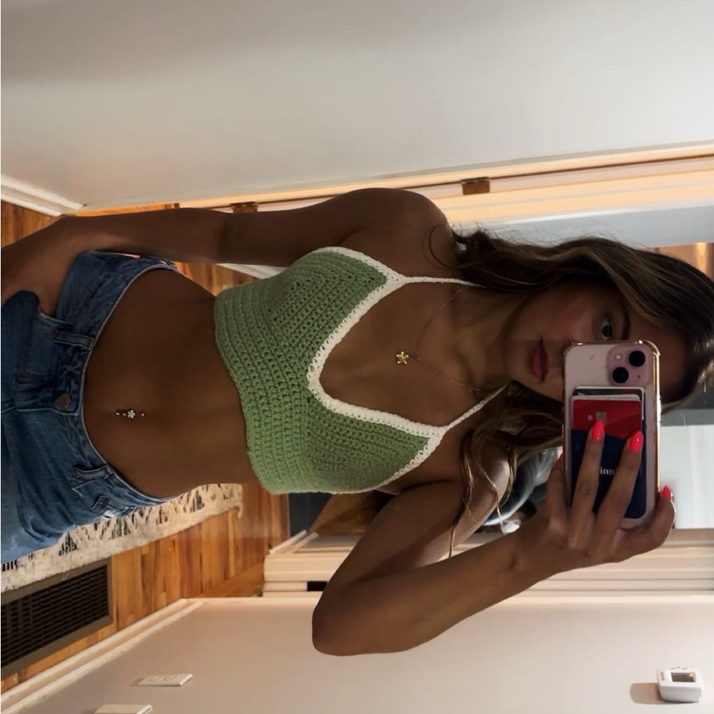 Custom Made Green Crochet Adjustable Halter Top